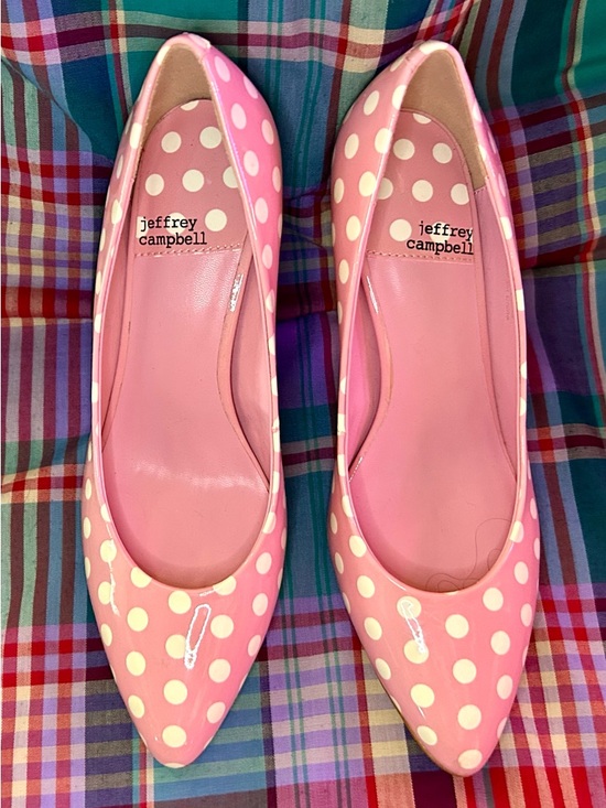 Jeffrey Campbell Veronique Pink, White Polka Dot Patent Leather Pumps, Size 6.5 - Picture 4 of 13